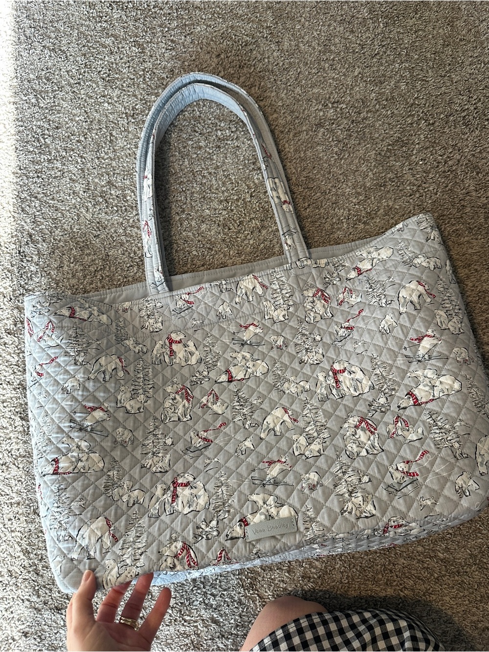 Large Vera Bradley Light Gray Reversible Quilted Polar Bear / Rabbit Tote
